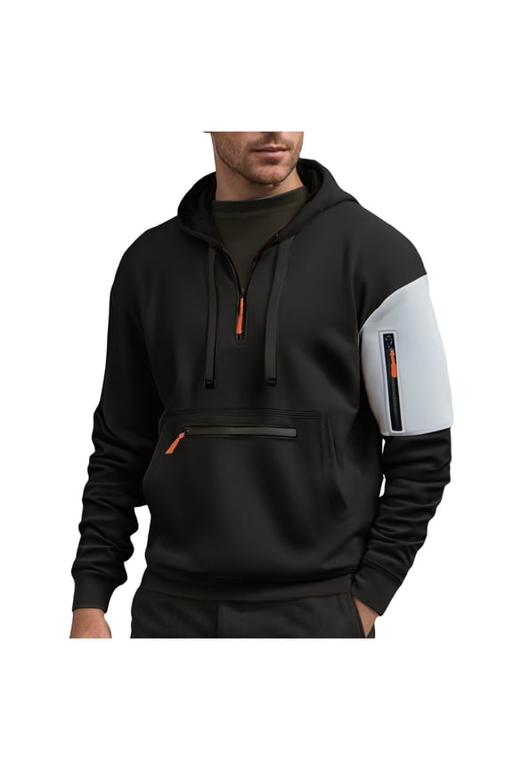 Men's Hoodies Quarter Zip Pullover Vintage Workout Running Active Hoodies with Pockets Military Tactical Sweatshirt Black XXXL(XXXL)