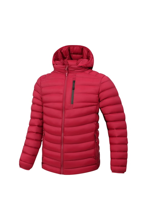Men's Insulated Synthetic Down Puffer Jacket Winter Warm Coat Quilted Water Resistant Packable Hiking Camping Red XL(XL)