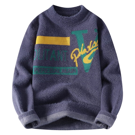 Hinvhai Men's Irish Knit Sweaters Cable Jacquard Pullover Sweater Unisex Woven Crewneck Knitted Top Navy 4(M)