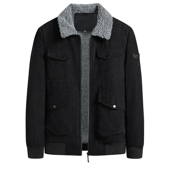 Hinvhai Men's Lapel Collar Fleece Sherpa Lined Corduroy Vintage Button Jacket Coats Black 10(XL)