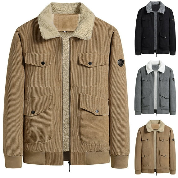 Hinvhai Men's Lapel Collar Fleece Sherpa Lined Corduroy Vintage Button Jacket Coats Gray 10(XL)