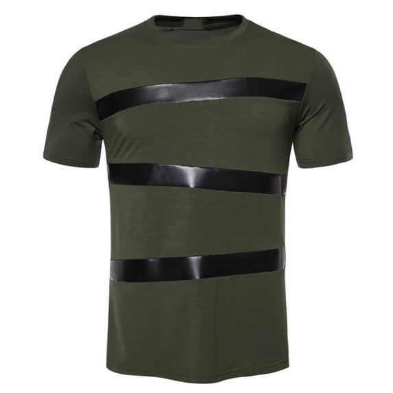 Hinvhai Men's Leather Three Piece Crew Neck Short Sleeved T Shirt Mens Pocket T Shirts Multiple Pack Army Green 6(L)