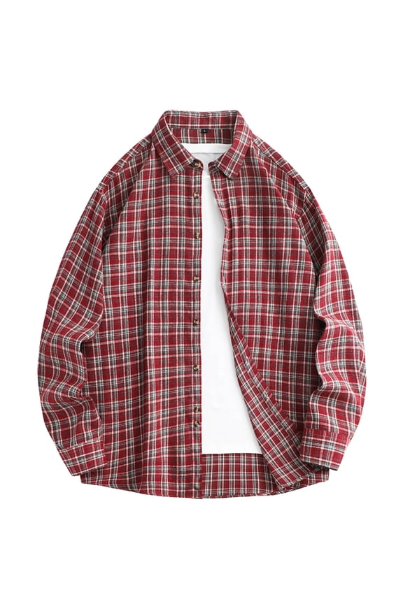 Men's Lightweight Gingham Dress Shirt Casual Business Slim Fit Long Sleeve Button Down Shirts with Pocket Red XXXL(XXXL)