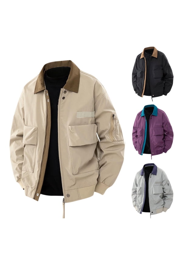 Men's Lightweight Jackets Full Zip Casual Barn Jacket Cotton Workwear Coat Fall Outwear with Pockets Silver XL(XL)