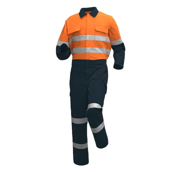Hinvhai Men's Lightweight Work Coveralls One Piece Cotton Reflective Safety Mechanics Jumpsuits Workwear Orange XXXXXL(XXXXXL)