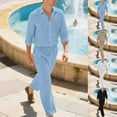 thumbnail image 1 of Hinvhai Men's Linen Sets 2Pieces Casual Button Down Cotton Linen Shirt and Long Pants Set Beach Outfits White XL(XL), 1 of 4