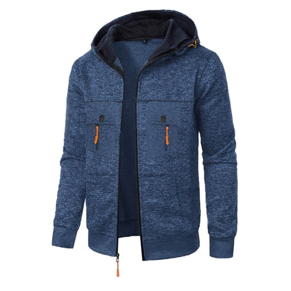 Hinvhai Men's Long Cardigan Hoodies Full-zip Fleece Lined Sweaters Knit Regular Fit Casual Sweater Hooded Coat wiht Pocket Navy L(L)
