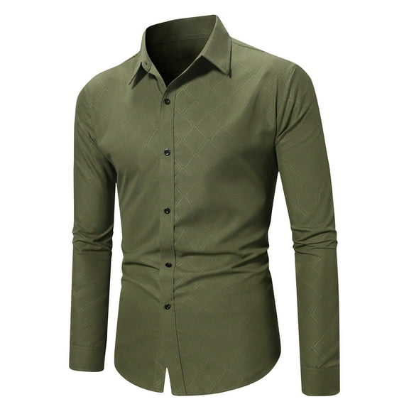 Hinvhai Men's Long Sleeve Button Down Shirts Geo Print Business Casual formal Dress Shirts Green 10(XL)
