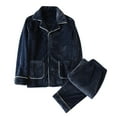 thumbnail image 1 of Hinvhai Men's Long Sleeve Fuzzy Pajamas Fleece Pj Set Plush Warm Fall Thick Winter Sleeping Lounge Soft Navy 12-14(L), 1 of 4