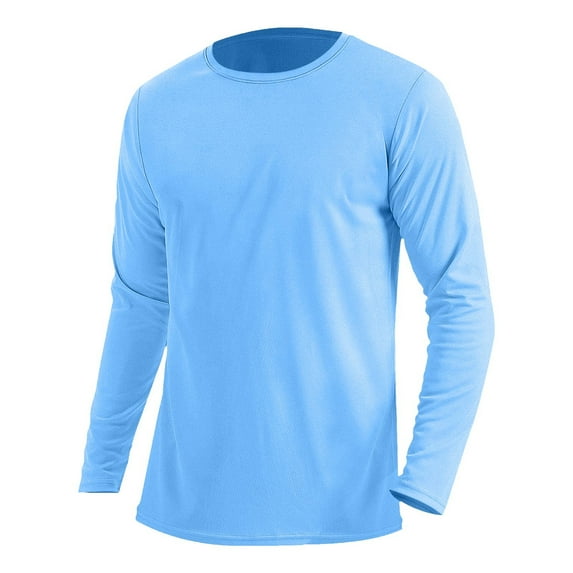 Hinvhai Men's Long Sleeve Shirt with Pocket Cotton Crew Neck Shirts Casual Lightweight T-Shirt Light Blue XXL(XXL)