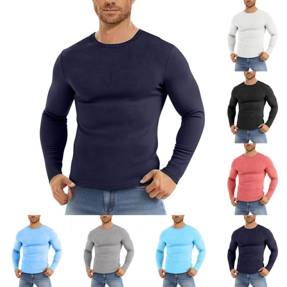 Hinvhai Men's Long Sleeve Shirt with Pocket Cotton Crew Neck Shirts Casual Lightweight T-Shirt White XL(XL)