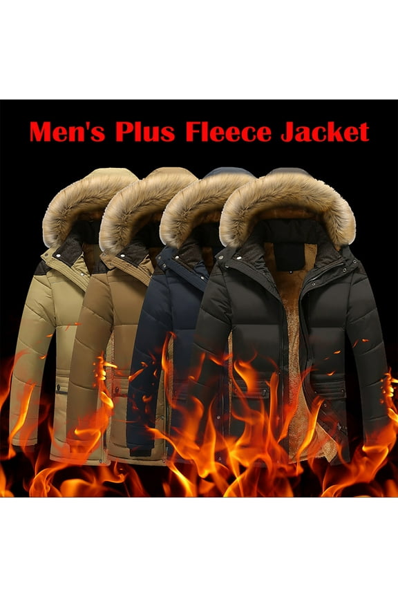 Men's Long Winter Hooded Jacket Warm Windproof Puffy Coat Padded Thicken Parka Jackets Khaki 10(XL)