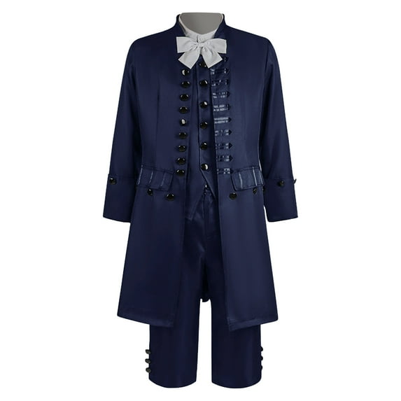 Hinvhai Men's Medieval Costume Role Playing Halloween Stage Costume Medium length Retro Set Long Sleeve Stand Collar Top/Shirt Set 1PC Coat+1PC Vest+1PC Shirt+1PC Pants+1PC Tie Blue XXL(XXL)