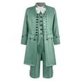 thumbnail image 1 of Hinvhai Men's Medieval Costume Role Playing Halloween Stage Costume Medium length Retro Set Long Sleeve Stand Collar Top/Shirt Set 1PC Coat+1PC Vest+1PC Shirt+1PC Pants+1PC Tie Green M(M), 1 of 9