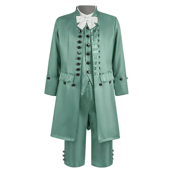 Hinvhai Men's Medieval Costume Role Playing Halloween Stage Costume Medium length Retro Set Long Sleeve Stand Collar Top/Shirt Set 1PC Coat+1PC Vest+1PC Shirt+1PC Pants+1PC Tie Green M(M)