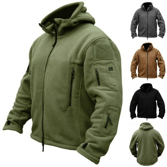 Hinvhai Men's Military Tactical Sport Warm Fleece Hooded Outdoor Adventure Jacket Coats Khaki 8(XL)