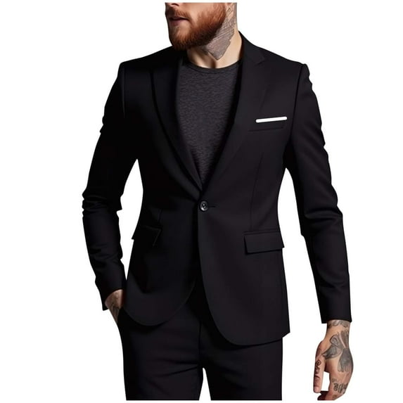 Hinvhai Men's One Button Suit Jacket Elegant Solid Color Blazers Slim Fit Lightweight Sport Coats Blazer Black XL(XL)