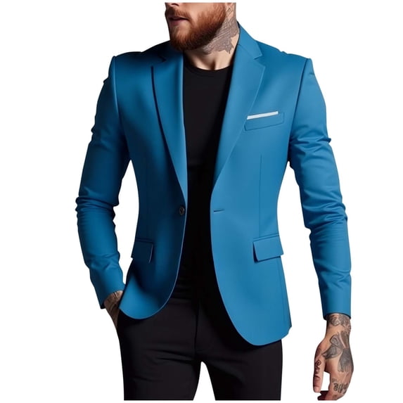 Hinvhai Men's One Button Suit Jacket Elegant Solid Color Blazers Slim Fit Lightweight Sport Coats Blazer Dark Blue M(M)