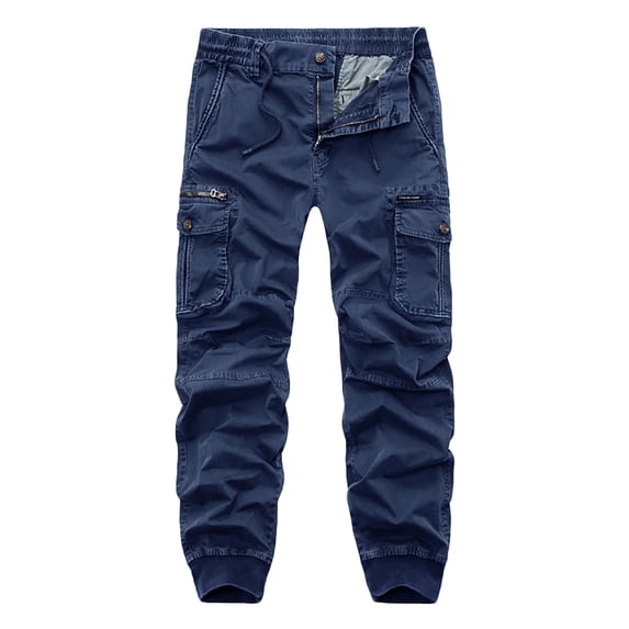 Hinvhai Men's Outdoor Casual Quick Drying Lightweight Hiking Cargo Pants with Pockets Blue M