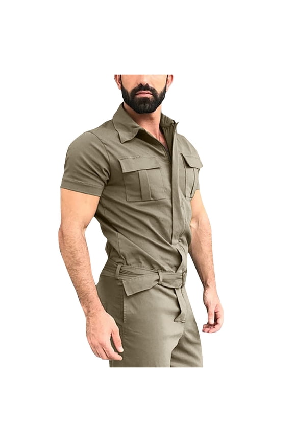 Men's Overalls Work Utility Coveralls Short Sleeve Coverall，Button Front Work Jumpsuit Uniform Army Green 4(S)