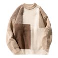 thumbnail image 1 of Hinvhai Men's Patchwork Color Block Sweaters Multicolor Textured Winter Pullovers Knitted High Neck Streetwear Sweater Khaki 8(L), 1 of 4