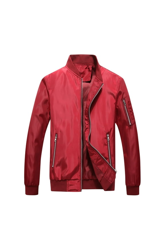 Men's Plus Size Solid Color Varsity Jacket Casual Stand Up Collar Full Zipper Baseball Jacket Red 14(XXXXL)