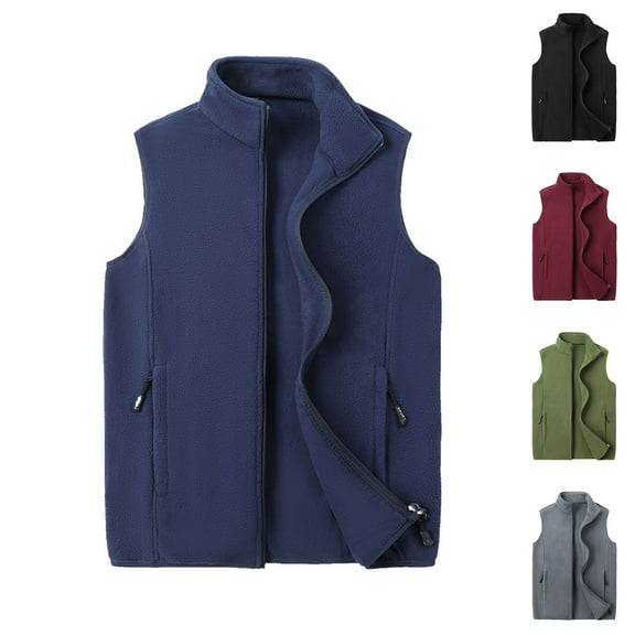 Hinvhai Men's Polar Fleece Vest Lightweight Sleeveless Zip Up Jacket Casual Outerwear Outdoor Golf Vests Wine 8(XL)