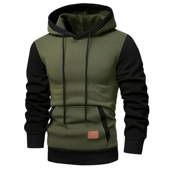 Hinvhai Men's Pullover Hoodies Plaid Jacquard Long Sleeve Drawstring Hipster Casual Hooded Sweatshirts with Kanga Pockets Army Green 8(L)