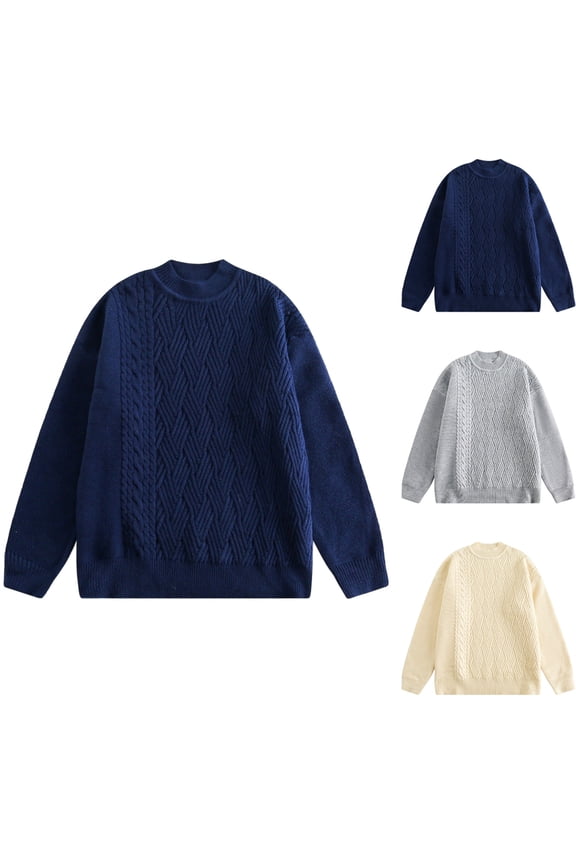 Men's Pullover Sweater Cable Knit Crewneck Sweater Long Sleeve Classic Casual Sweater Tops Navy 10(XL)