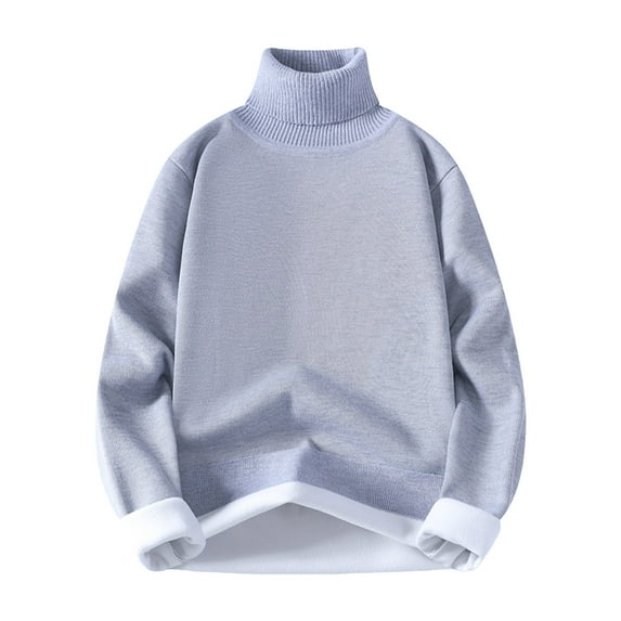 Hinvhai Men's Pullover Sweaters High Neck Solid Color Knitted Warm Casual Long Sleeve Sweater Gray M(M)