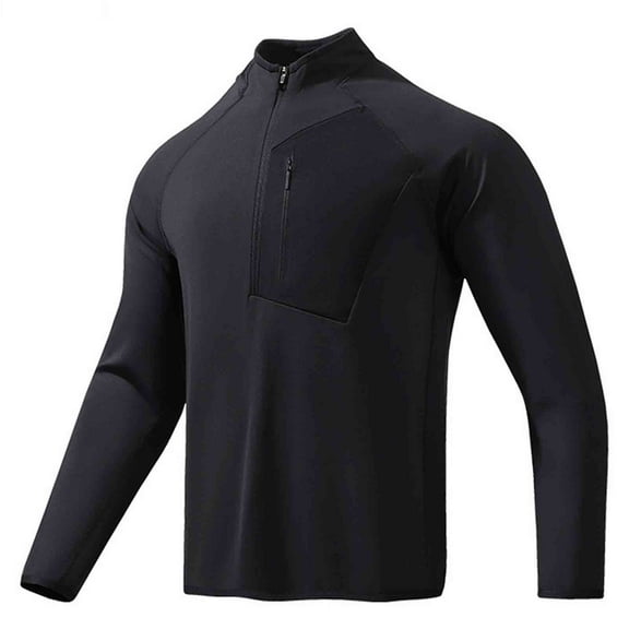 Hinvhai Men's Quarter-Zip Pullover Polar Fleece Sweatshirt Stand Collar Long Sleeve Shirt for Men thermal Winter Fall Black S(S)