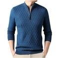 thumbnail image 1 of Hinvhai Men's Quarter Zip Pullover Sweaters Cable Knit Texture Slim Fit Mock Neck Sweaters Blue 12(XXL), 1 of 3
