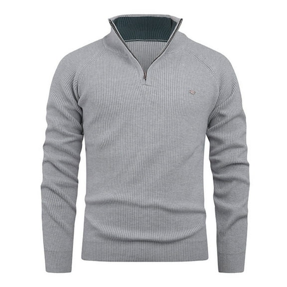Hinvhai Men's Quarter Zip Up Pullover Slim Fit Lightweight Mock Neck Long Sleeve Sweaters Gray M(M)