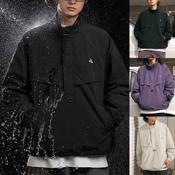 Hinvhai Men's Rain Jacket Waterproof Lightweight Packable Raincoat Pullover Windbreaker with Hood for Hiking Running White 12(XL)