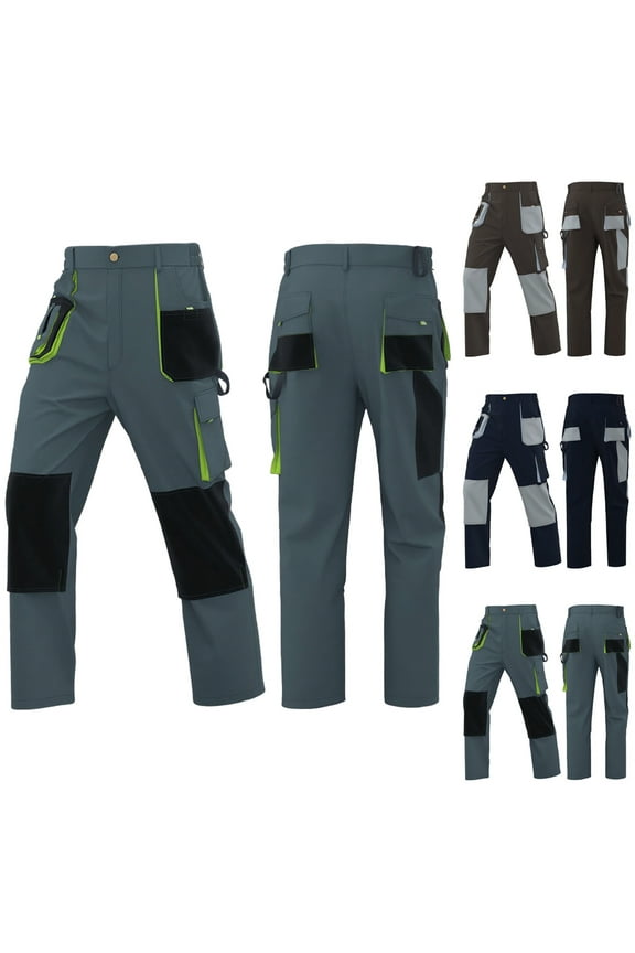 Men's Rugged Work Pants Canvas Cargo Pants with Knee Pad Pockets Green XL(XL)