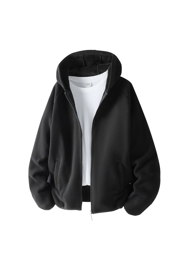 Men's Sherpa Hoodie Jacket Fleece Lined Zip Up Warm Hoodies Sweatshirt Winter Zipper Sweater Hooded Coat Black XXL(XXL)