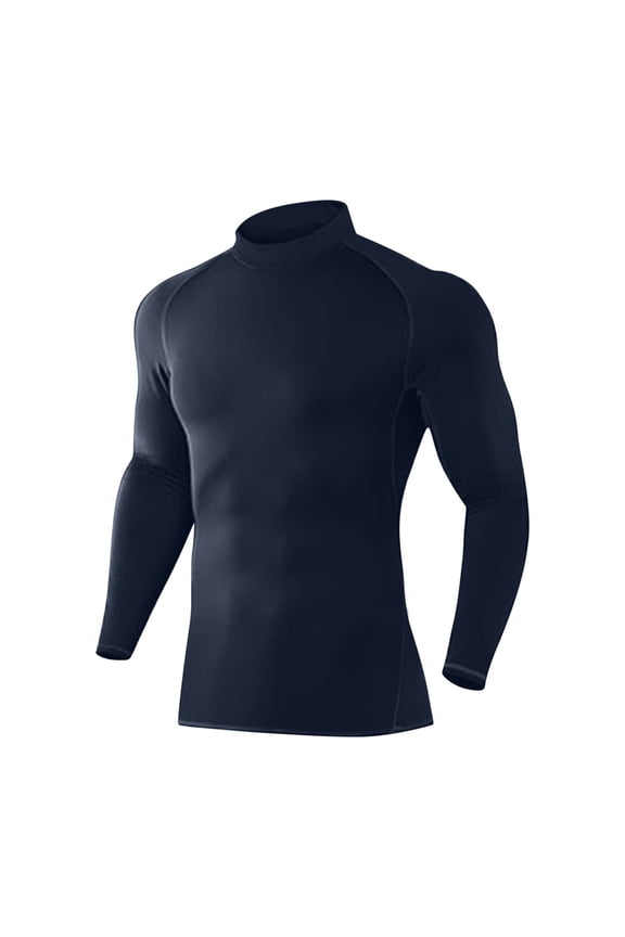 Men's Sherpa Lined Turtleneck Sweatshirt Solid Color Long Sleeve Pullover thermal Heavyweight Athletic Workout Shirts Navy L(L)