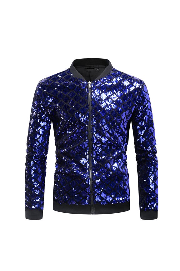 Men's Shiny Kacket foreign TradeStand Collar PearlJacket Blue 12(XL)