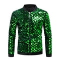 thumbnail image 1 of Hinvhai Men's Shiny Kacket foreign TradeStand Collar PearlJacket Green 8(M), 1 of 7