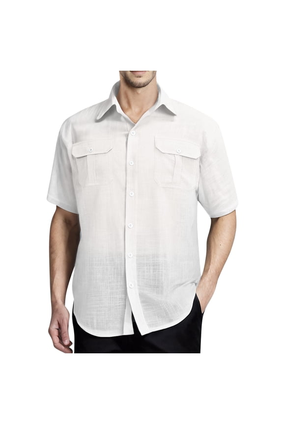 Men's Short Sleeve Oxford Shirt Regular Fit Button Down Collar Shirts with Pocket White XXXL(XXXL)