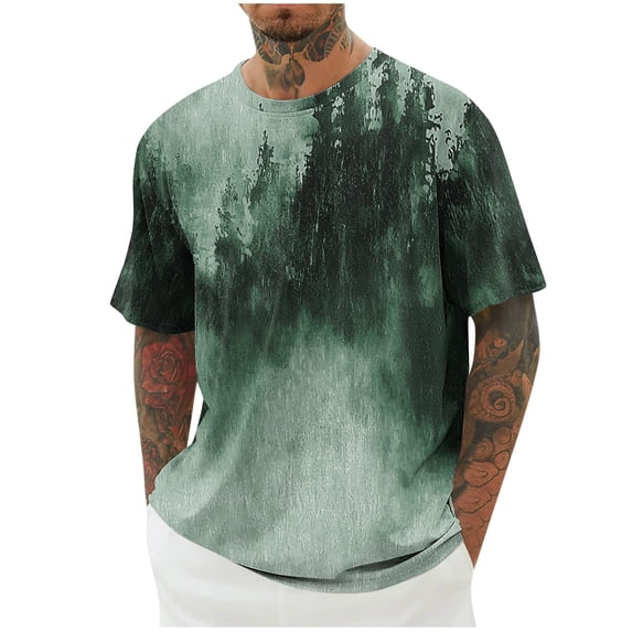 Hinvhai Men's Short Sleeved Shirt Summer Rhinestone Round Neck T-Shirt Loose Casual Style Short Sleeve Green M(M)