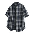thumbnail image 1 of Hinvhai Men's Short Sleeves Blouse Tops Vintage Plaid Print Button up Lapel Shirts Plus Size Loose Comfy Summer Shirt Top Navy XXL(XXL), 1 of 3