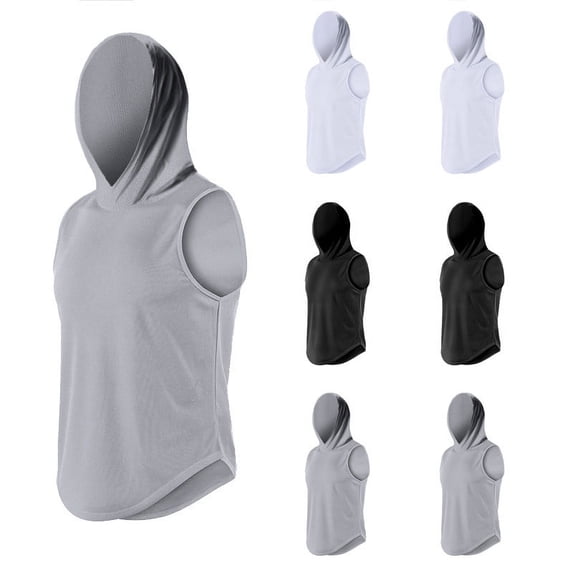 Hinvhai Men's Sleeveless Hoodie Quick Dry Muscle Gym Shirts Workout Hooded Tank Top White 10(XL)