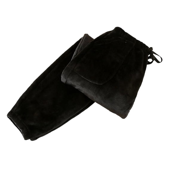 Hinvhai Men's Soft Pajamas Pant Fleece Fuzzy Pj Bottoms Flannel Straight Leg Winter Baggy Lounge Black M(M)