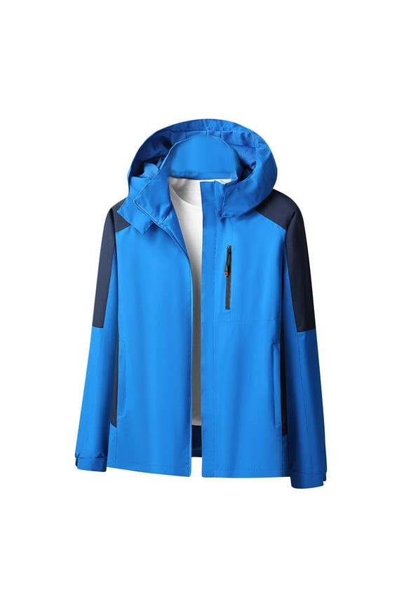 Men's Softshell Jacket with Hood Waterproof Windbreaker Lightweight Rain Shell Jacket for Outdoor Hiking Travel Blue 12(XXL)