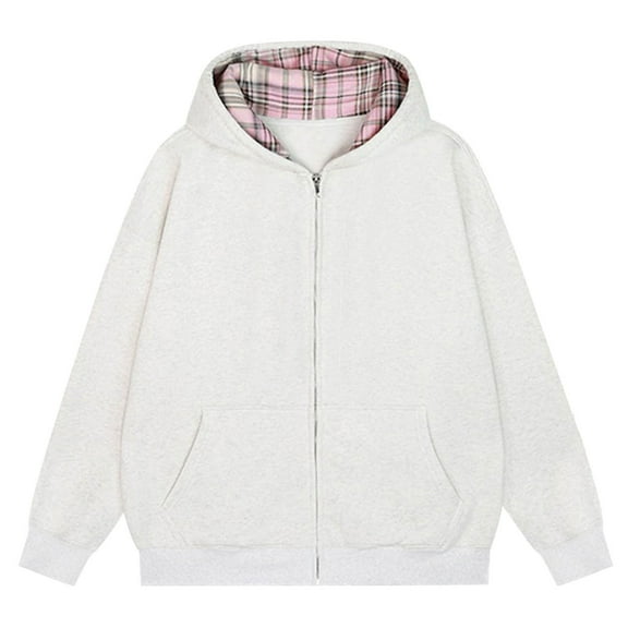 Hinvhai Men's Solid Color Hooded Cardigan Loose Casual Sports Zipper Hoodie Coat Beige 8(L)