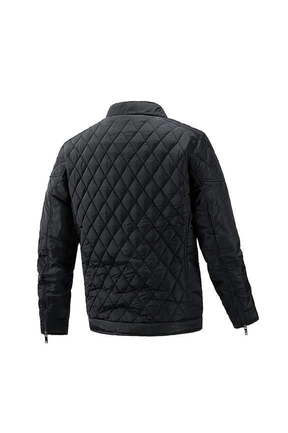 Men's Stand Collar Diamond Quilted Jacket Fall Winter Zip Up Bomber Military Coat Casual Warm Thicken Windbreaker Black 6(M)