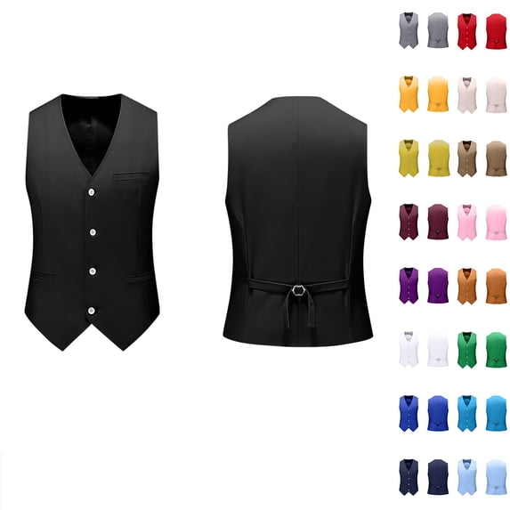 Hinvhai Men's Suit Vests Casual formal Dress Vest Business Slim Fit Waistcoat Vest with 3 Real Pockets for Suits Tuxedo Yellow 8(XL)