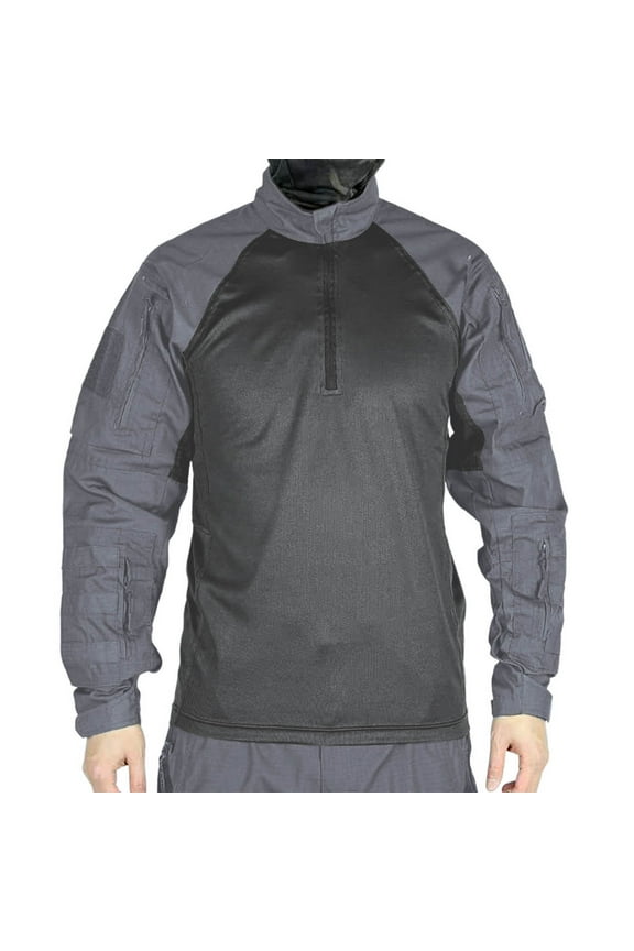 Men’s Tactical Military Shirts 1/4 Zip Combat BDU Shirts Camo Long Sleeve with Pockets for Outdoor Airsoft Paintball Gray XXXL(XXXL)