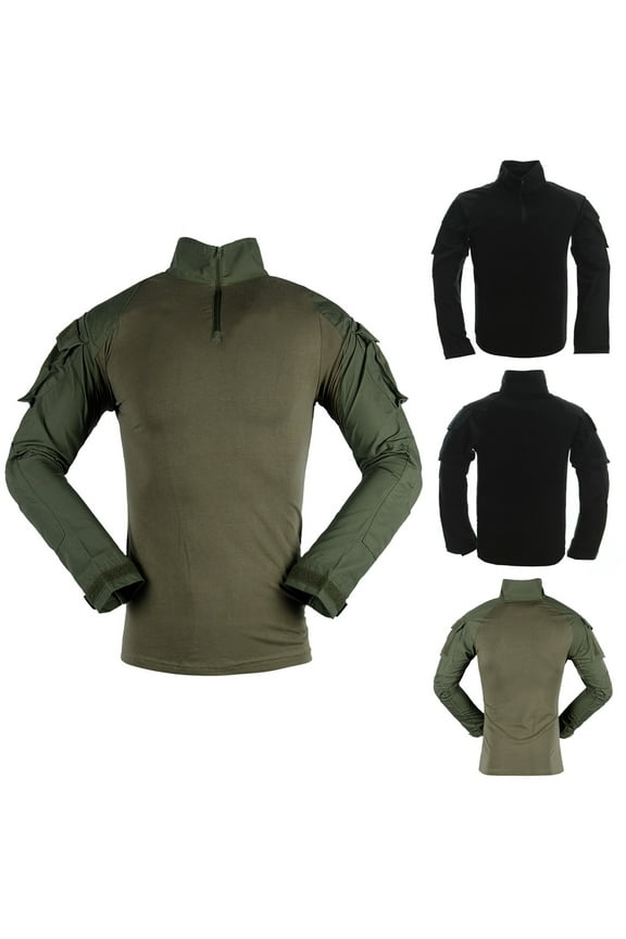 Men's Tactical Shirt Long Sleeve Combat Shirt 1/4 Zip with Pockets Military Army Paintball Airsoft Breathable Black 10(XL)